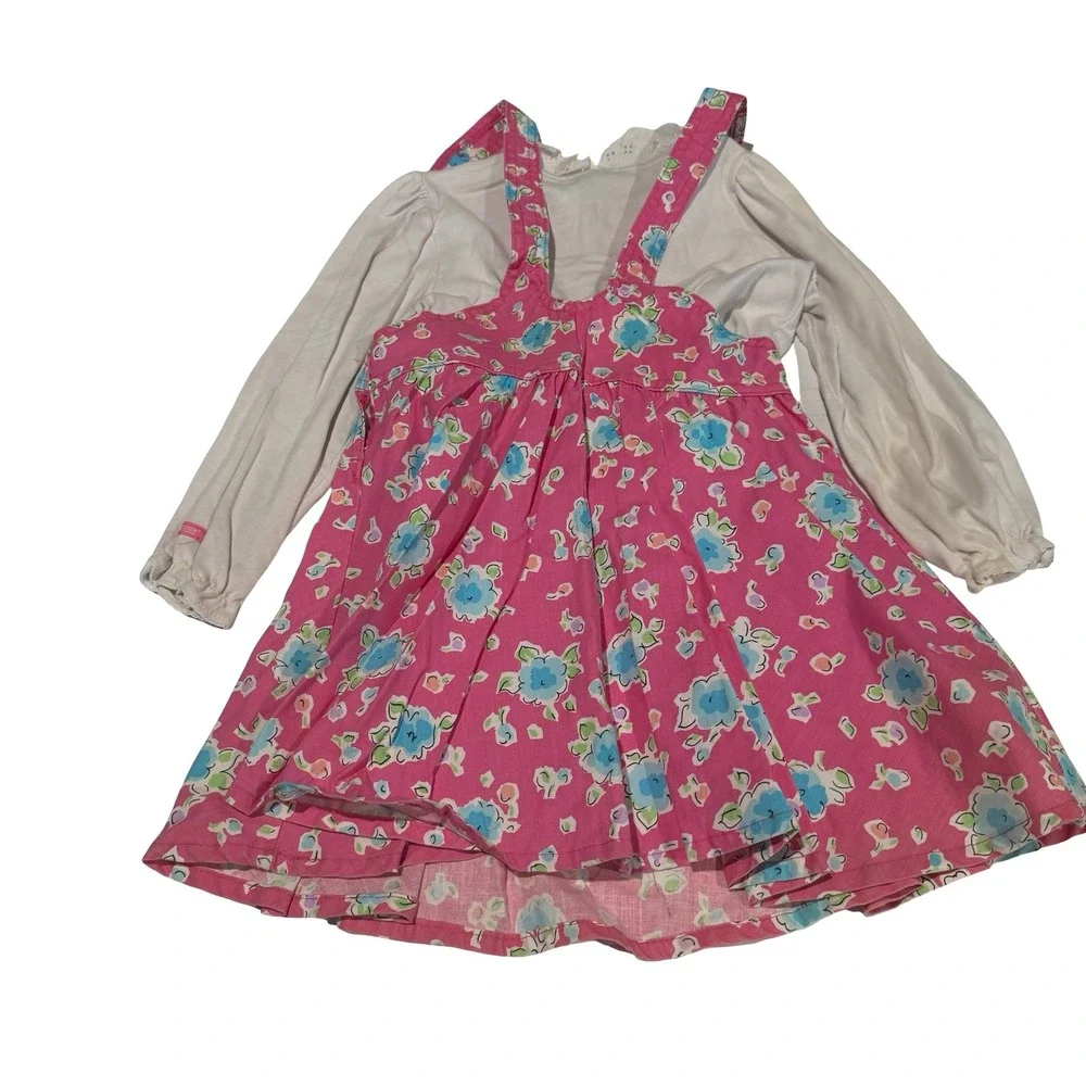 Vintage OshKosh Bgosh Girls Pink Floral Jumper Dress & Lace Collar Blouse‎ Set 6